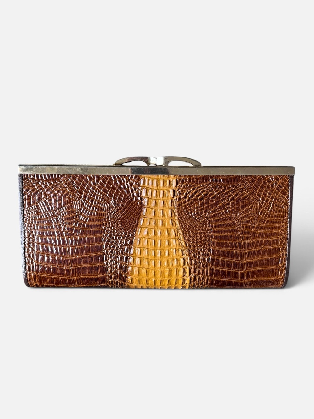 Vintage Mid-Century Two-Tone Crocodile Skin Frame Clutch